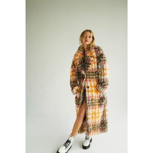 Free People Cardi Plaid Faux Fur Coat
